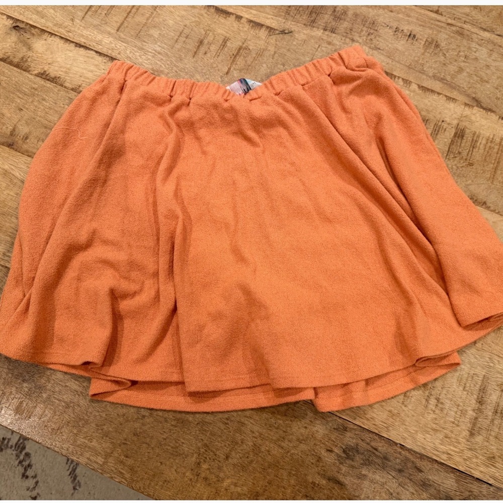 Free People FP Beach Orange Terry Cloth Mini Skort Elastic Waist Size Large